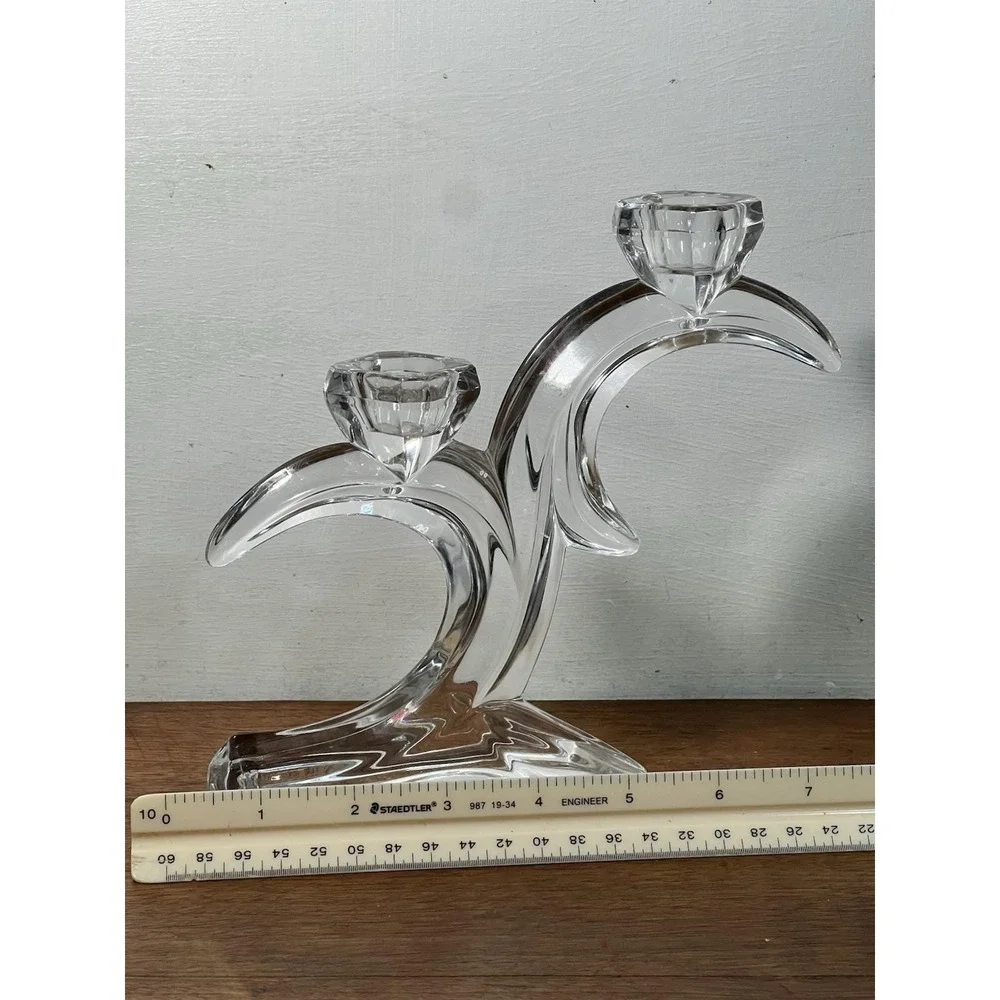 Vtg Candlestick Holder Crystal Glass Witchy Celestial Moon Goth Decor Core Mcm